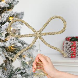 Retisee 9.8 Christmas Bow Tree Topper Gold Rhinestone Bow LED Tree Topper Christmas Decorations Decor for Xmas Holiday Wedding Birthday Party Gift