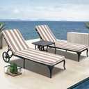 Only choice 2 Pcs Set Outdoor Lounge Chair Cushions Patio Chaise Lounge Replacement Cushions Furniture Seat Cushions Chair Pads(Beige White Striped), 74.4"x 22.05"x 2.76"
