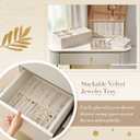 Cinnvoice Set of 10 Stackable Jewelry Organizer Trays for Drawer 14 Inch Velvet Jewelry Drawer Insert Display Storage with Removable Divider for Necklace Earring Ring Watch Bracelet (Beige)