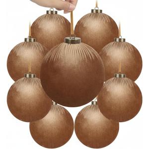 9 PCS Velvet Christmas Balls Ornaments 4inch& 6inch Christmas Large Ball Set for Xmas Tree Decor, Holiday Home Party (Browm, 6inch)