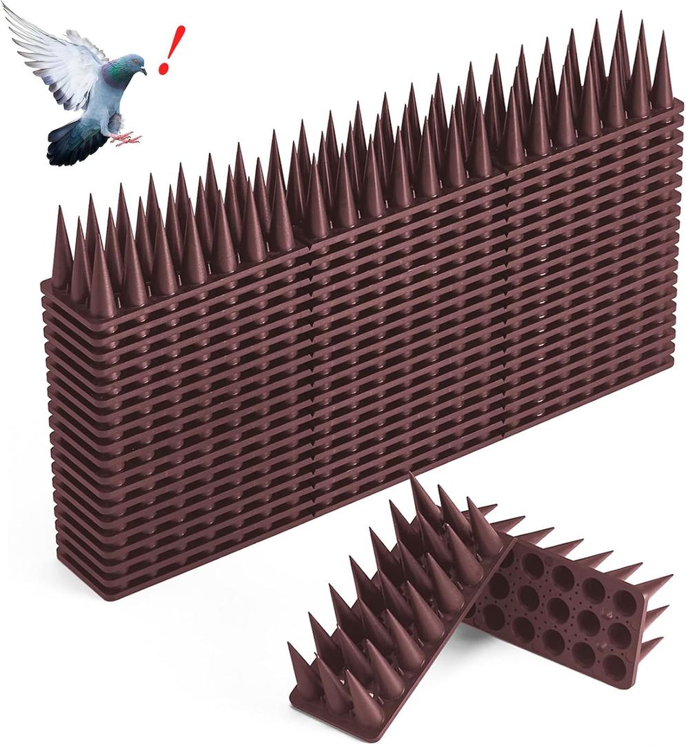 Bird Spikes, 20 Pack Pigeon Squirrel Raccoon Cat Deterrent Spike Outside Anti Robin Defender Outdoor to Keep Birds Away Roof Fence Window Nest 18.7 Feet(5.7m), Brown