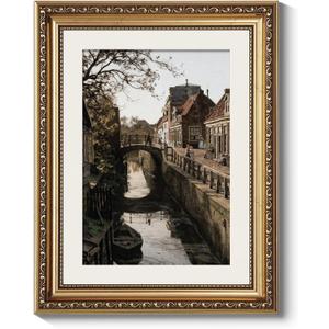 ARPEOTCY Vintage Gold Framed Country Wall Art, Bedroom Living Room Dutch Town Streets Picture Wall Decor, Canvas Prints, Antique Picture Frame Rustic Paintings Home Farmhouse Decor, 11x14 Inch