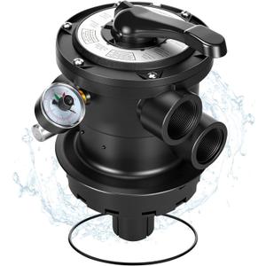 Replacement for SP0714T Multiport Valve, Direct Fit Pro & VL Series Above-Ground Sand Filters, 1.5" FIP 7-Position Clamp w/Upgraded Black Housing (Leak-Proof Design)