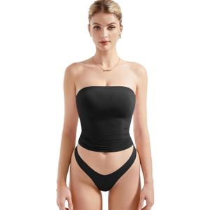 SUUKSESS Women Sexy Tube Top Summer Y2K Going Out Double Lined Basic Tank Top (X-Small, 01 Black)