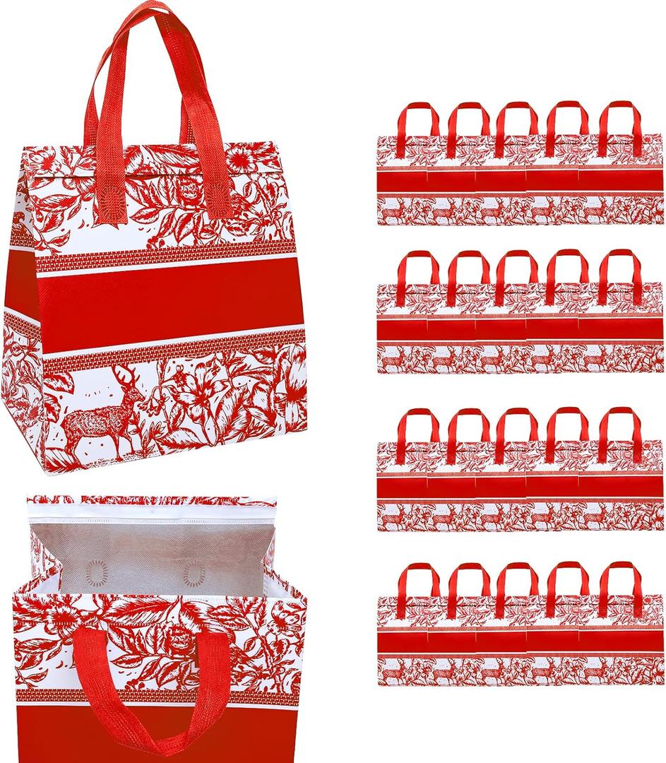 20 Pcs Insulated Bags for Food Delivery Bulk Thermal Insulation Bag for Cold and Hot Food for Travel Pizza Coffee Milk Catering Restaurant Picnic(Red)