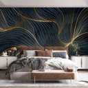 Simple Golden Lines Wall Mural Wallpaper for Bedroom 103" x 69" (No.44)
