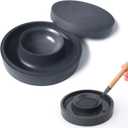 Chinese Calligraphy Inkstone, Sumi Ink Stone with Water Circle Prevent Dry, Dual circle Natural Stone Ink Dish with Lid for Sumi Calligraphy liquid ink & inkstick, Dia. 4.9"