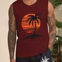 Indoner Mens Sleeveless Tank Tops UPF 50+ Quick Dry Workout Gym Shirts Palm Tree T-Shirt for Swim Beach Bodybuilding (XL)