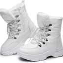 Rominz Womens Winter Snow Boots with Zipper Warm Fur Lined Mid Calf Ankle Booties for Women Comfortable Outdoor Anti Slip Boots (8, White)