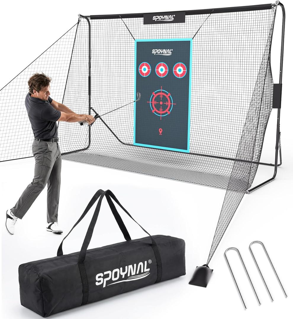 Golf Practice Net 10×7ft with Auto Ball Return, Portable Golf Net for Backyard & Indoor Training, Heavy-Duty Golf Hitting Net with Target Cloth & Carry Bag for Driving, Chipping & Swing Practice