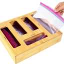Bag Storage Organizer Compatible with Ziploc Gallon, Quart, Sandwich & Snack Sized Slider Bags,Bamboo Organizer For Drawer(13.7"L*11.8H"*3.1W")