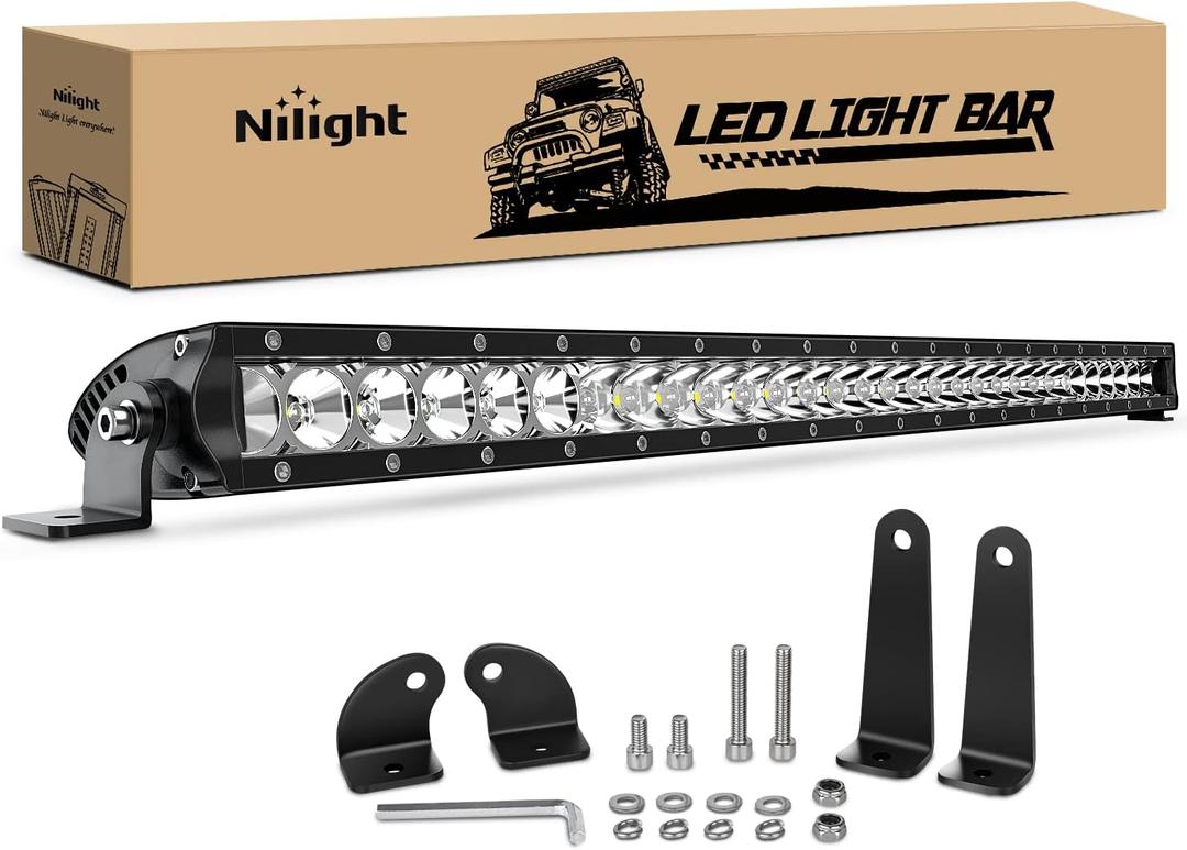 Nilight - 40005C-A 31inch 150W Spot & Flood Combo Single Row 14500LM Off Road LED Fog & Driving Roof Bumper Light Bars for Jeep Ford Trucks Boat, (White)