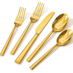 KINGSTONE Gold Silverware Set, 40-Piece Forged Flatware Set Cutlery Set Premium Stainless Steel, Service for 8, for Kitchen, Home, Wedding, Party, Mirror Polished Dishwasher Safe