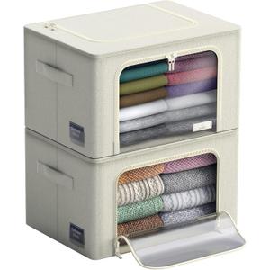 Sorbus Storage Bins with Metal Frame - Stackable & Foldable Clothes Organizer Bags - Oxford Fabric Storage Containers with Large Clear Window & Carry Handles Organization for Bedding Linen & Clothing (2 Pack, Beige)