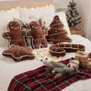 Beeveer 5 Pcs Brown Christmas Throw Pillows Gingerbread Christmas Tree Snowflake Peppermint Shaped Pillows Stuffed Decoration for Home Xmas Winter Holiday Bed Sofa Couch Party