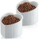 Mumufy 2 Pcs Ceramic Elevated Cat Bowls Tilted Elevated Raised Pet Bowls Anti Vomit Cat Dish for Indoor Stress Free Water Dish Feeder for Puppies, Heart Shaped(Pearly White)