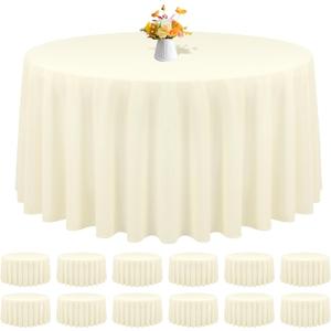 12 Pack Round Tablecloths - 120 Inch, Beige Polyester Table Cover for Round Table, Stain and Wrinkle Resistant Washable Fabric, Wedding Banquet Parties