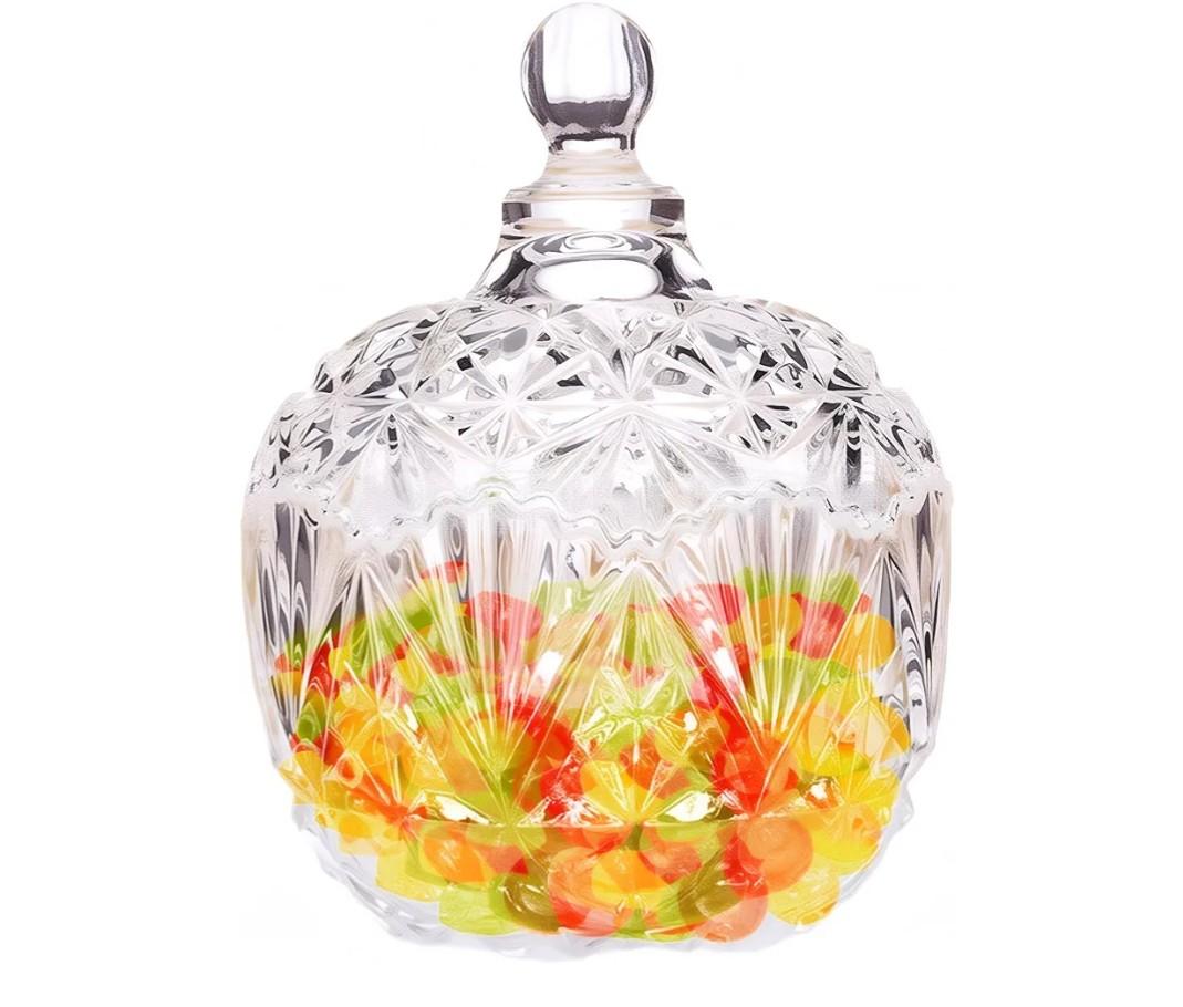32oz Large Crystal Candy Jar with Lid, 950ml Glass Candy Dish Decorative Covered Glass Jar, Covered Cookie Bowls for Buffet, Party, Wedding, Home Decoration
