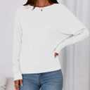Zenlonr Long Sleeve Tops for Women Fall Fashion Outfits 2025 Crewneck Knit Basic Tee Shirts Business Casual Tops (White, M)