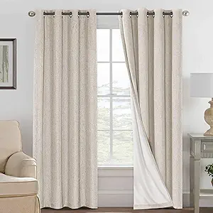 Blackout Curtains, Linen Curtains 108x100 inches Long 100% Black Out Curtains for Bedroom Windows, Textured Linen Look Draperies Grommet with White Liner, 2 Panels