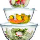Glass Mixing Bowls Glass Bowls with Lids Set(4.5QT,2.7QT, 1.1QT),Large Salad Bowls,glass mixing bowl Space-Saving Nesting bowls storage bowls for Cooking,Baking,Prepping,Dishwasher Safe
