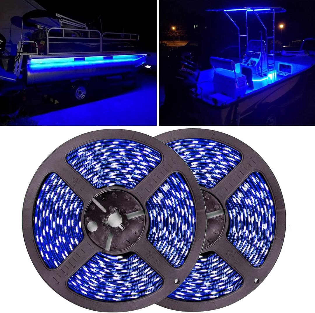 Marine Led Strip Lights, Pontoon Light Strip for Jon Bass Boat Sailboat Kayak, Marine Led Lights for Boats Deck Light Light Courtesy Interior Lights Fishing Night, 12v, 10m(32.8ft), Blue