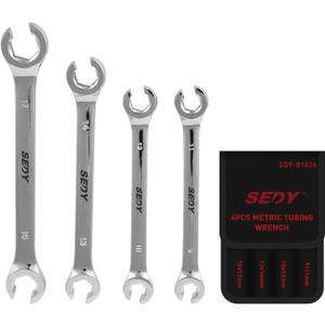 SEDY 4-Piece Flare Nut Wrench Set, Offset End Spanner Metric 9 10 11 12 13 14 15 17mm, CR-V Steel Storage Pouch Repair and Remove Nuts on Fuel Tube Hose Transmission Line