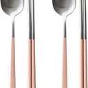 304 Stainless Steel durable Lightweight Korean-style Beautiful Cutlery Spoon and Chopsticks Set Scratch Resistant 2Pieces (Peach Pink+Peach Pink)