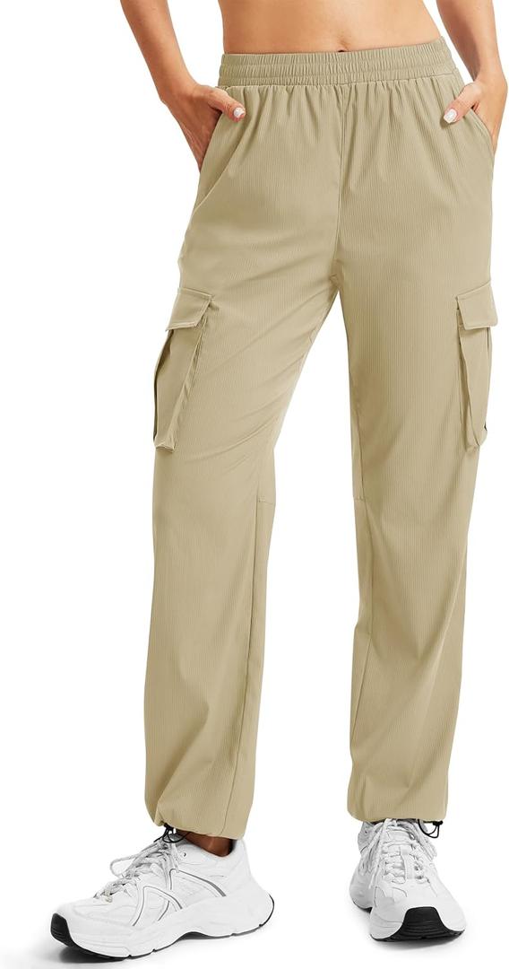 MAGCOMSEN Women's Cargo Pants Quick Dry Lightweight Hiking Travel Pants Water Resistant Safari Joggers with Pockets (Beige, S)