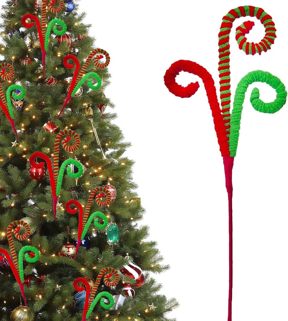 Candy Cane Grinchs Christmas Decorations, 6 Pcs Limo Green Christmas Tree Picks, 17 Inch Red and Green Christmas Ornaments for Christmas Tree Topper Filler, Big Large Candyland Xmas Decorations