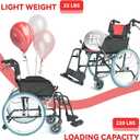 Medwarm Ultra Lightweight Foldable Wheelchair, Wheelchairs for Adults, Weights only 22 lbs, Portable & Transport Wheelchair with Handbrakes, Swing Away Footrests and Anti-tippers