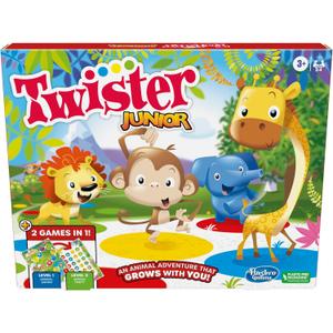 Hasbro Gaming Twister Junior Game, Animal Adventure 2-Sided Mat, 2 Games in 1, Party Game for Kids Ages 3 and Up and 2-4 Players 