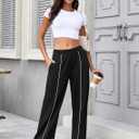 ZAFUL Womens Side Striped Pant Baggy Wide Leg Sweatpants Elastic Waisted Contrast Stripes Loose Fit Trousers (L)