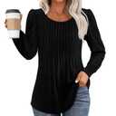 Size XL Womens Long Sleeve Blouse Fall Dressy Casual Pleated Crew Neck Shirts Floral Bohemian Tunic Tops Black (Black, XXL)