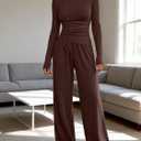 Women's 2 Piece Sweatshirt Sets Long Sleeve Scoop Neck Crop Top Wide Leg Tracksuits Casual Lounge Set S