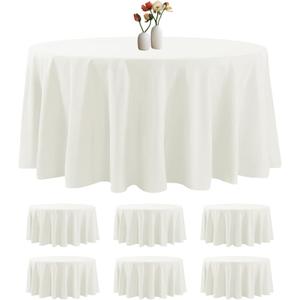 luccido 6 Pack Round Tablecloth 132 Inches Ivory Table Cloth Stain and Wrinkle Resistant Washable Polyester Fabric Table Cover for Party, Wedding and Banquet Decoration