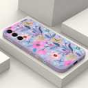 for Samsung Galaxy S22 Plus Case, Case for S22 Plus Galaxy Liquid Silicone Soft Slim Fashion Design Flower Phone Protective Phone Cover 6.6"-Flower Purple