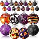 24 Pcs Halloween Ball Ornaments for Tree 2 Inch Halloween Tree Decorations Pumpkin Ghost Bat Spider Glitter Ornaments with Sequins for Party Indoor Outdoor Decor Spooky Style Decor