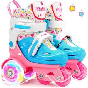 Adjustable Roller Skates for Kids Girls Ladies with Light Up Flash Wheels(Age 3-9),Three-Point Type Balance,Gift Box Packing for Toddlers,Children
