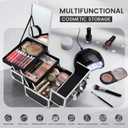 Joligrace Makeup Box Cosmetic Train Case Portable Makeup Organizer Case with Mirror 2 Tray Make up Storage Case for Nail Teach Craft Sewing Travel Vanity Modern Style Black