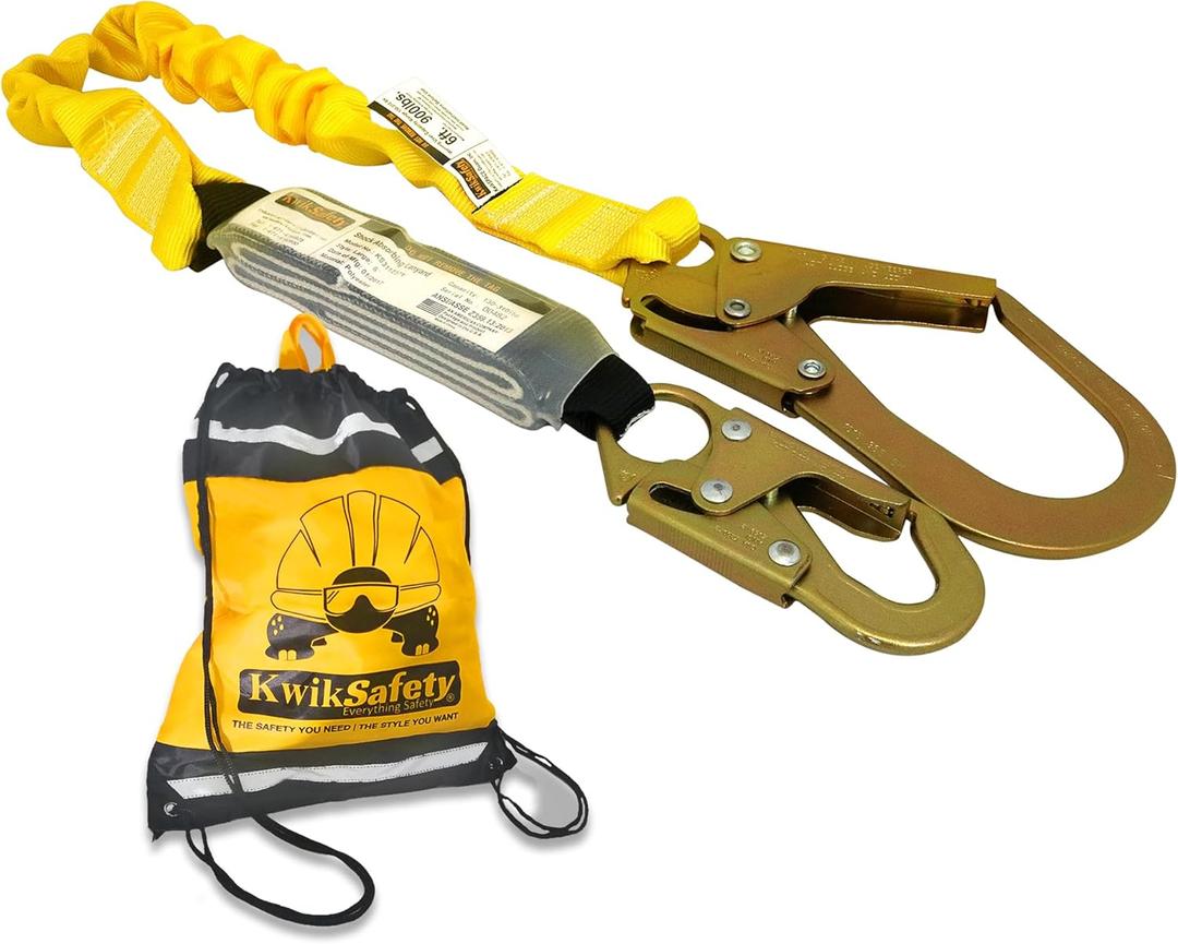 KwikSafety - Fall Protection Safety Harness - Construction & Roofing Fall Arrest Safety Harnesses - ANSI OSHA Compliant KwikSafety - Charlotte, NC - BOA [1 PACK] External Shock Absorber Single Leg 6ft Safety Lanyard OSHA ANSI Fall Protection Restrain