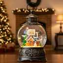 Christmas Snow Globes Christmas Water Lantern with Gingerbread Man & Snowman, Music & 6H Timer, USB Lined/Battery Operated Lighted Lanterns for Xmas Festival Decoration Gifts (10" Gingerbread House)