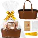 Wonderjune Empty Gifts Baskets with Mother's Day Leather Gift Bags Ribbons Greeting Cards Empty Baskets with Handles for Mother's Day Lover Birthday Shower Favor Wrapping Gift(Brown,Large)