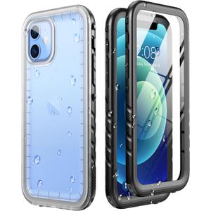 SOKUSIN for iPhone 12/12 Pro Case Waterproof - Dustproof Shock Drop Proof Case with Built-in Screen & Lens Protector, Full Body Rugged Underwater Protective Cover, 6.1" Black/Frosted Clear