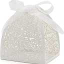 KPOSIYA Pack of 70 Laser Cut Rose Candy Boxes, Favor Boxes 2.5"x 2.5"x 3.1", Gift Boxes Bridal Shower Anniverary Birthday Party Wedding Favor (White)