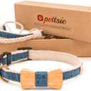 Pettsie Adjustable Dog Bow Tie Collar with Matching Owner Friendship Bracelet  Stylish & Durable Pet Accessory, Soft Hemp & Cotton, Secure D-Ring, Gift-Ready Set, Small, Blue