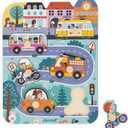 Janod - Babies Wooden Puzzle - 6 Pieces with Pegs - City Theme - Recessed Puzzle - Early-Learning Toy - 18 Months + J07106