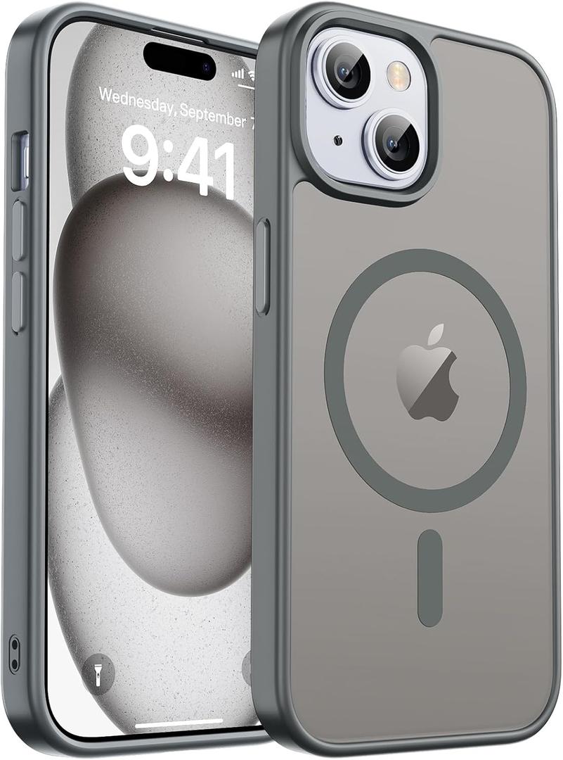 zapica Magnetic for iPhone 15 Case & iPhone 14 Case, [Compatible with MagSafe] [Military Grade Drop Protection] Translucent Matte Shockproof Anti-Scratch Phone Cover, Dark Gray