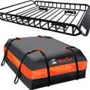 MeeFar Roof Rack Carrier Carrier Basket 51"*36"*5"+Waterproof Bag 15 Cubic Feet(44"*34"*17"),and Cargo Net with Attachment Hooks,Ratchet Straps.200 Lbs Capacity,Universal Rooftop Large Size Roof Rack