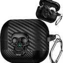 for Samsung Galaxy Buds3 Pro/Galaxy Buds 3 Case with Lock, Girls Boys Funny Skull Full Body Shockproof Hard Shell Cover with Carabiner Keychain for Galaxy Buds3 Pro Skull Black